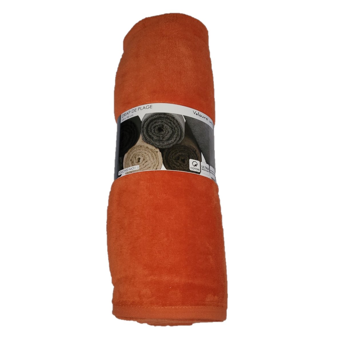 Serviette drap de plage velours 100 x 180 cm uni rouge orange, EDEN