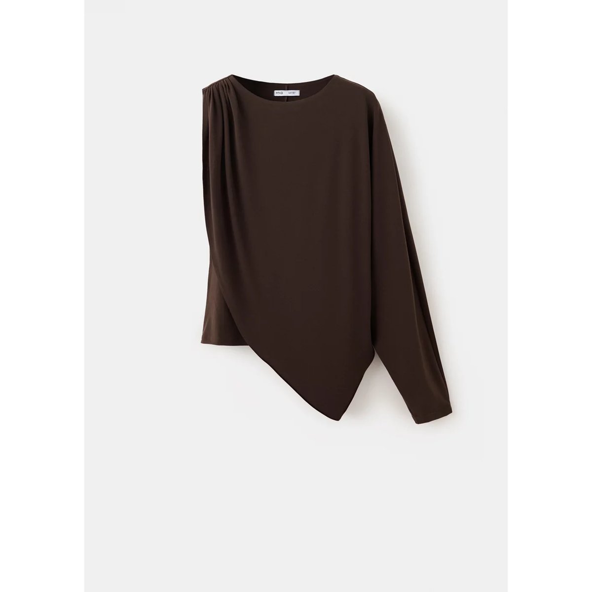 Blouse asymétrique froncée marron, MANGO