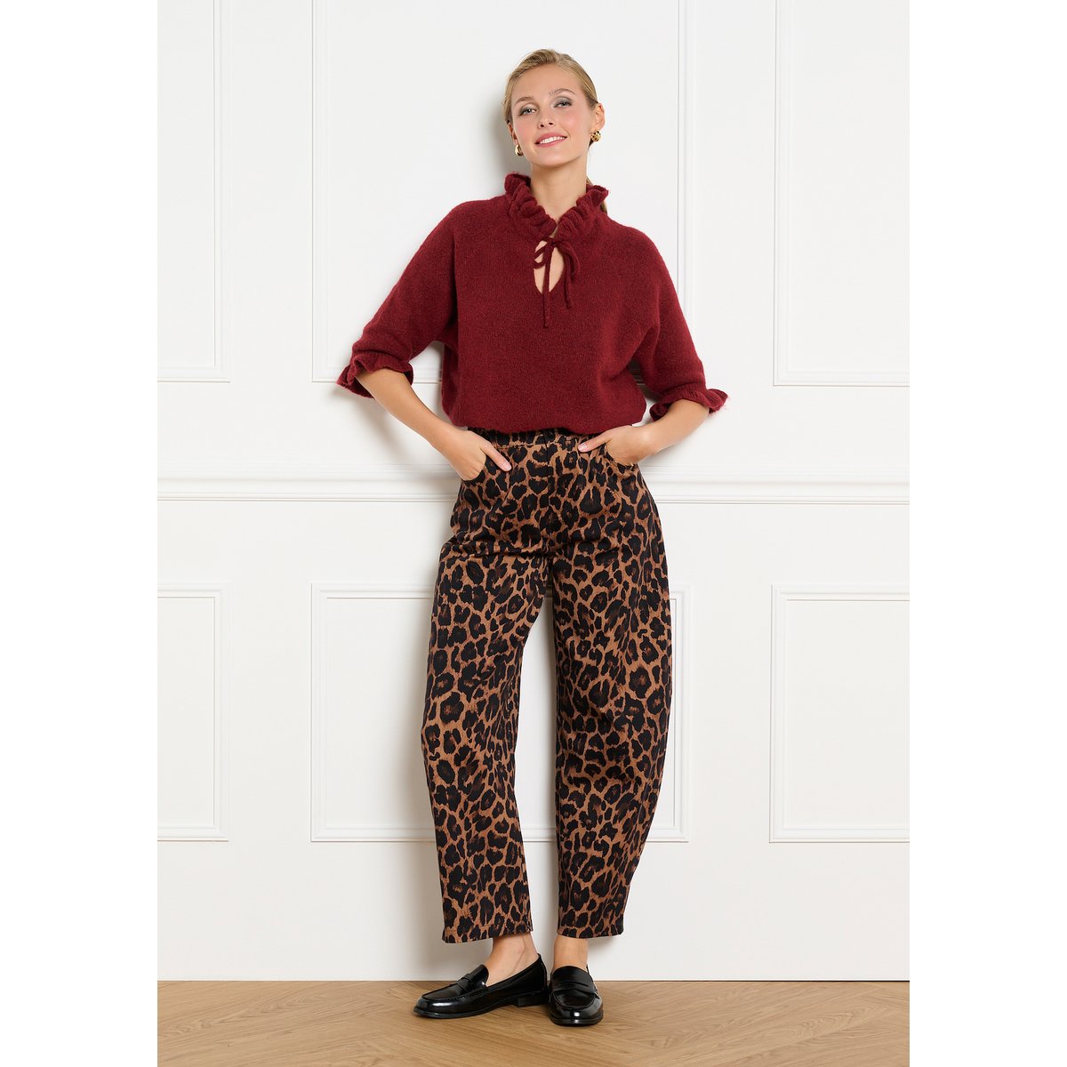 Pull manches volantées aubergine, LOLALIZA