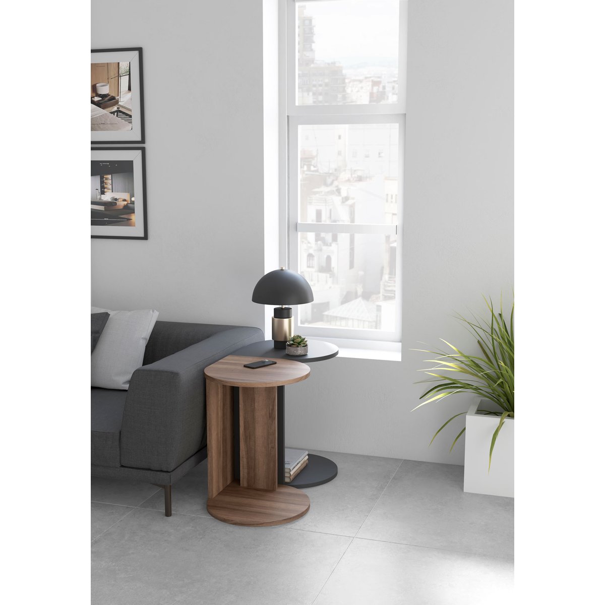 Table d'appoint-guéridon placard, TRÉBOL gris graphite, HERDASA