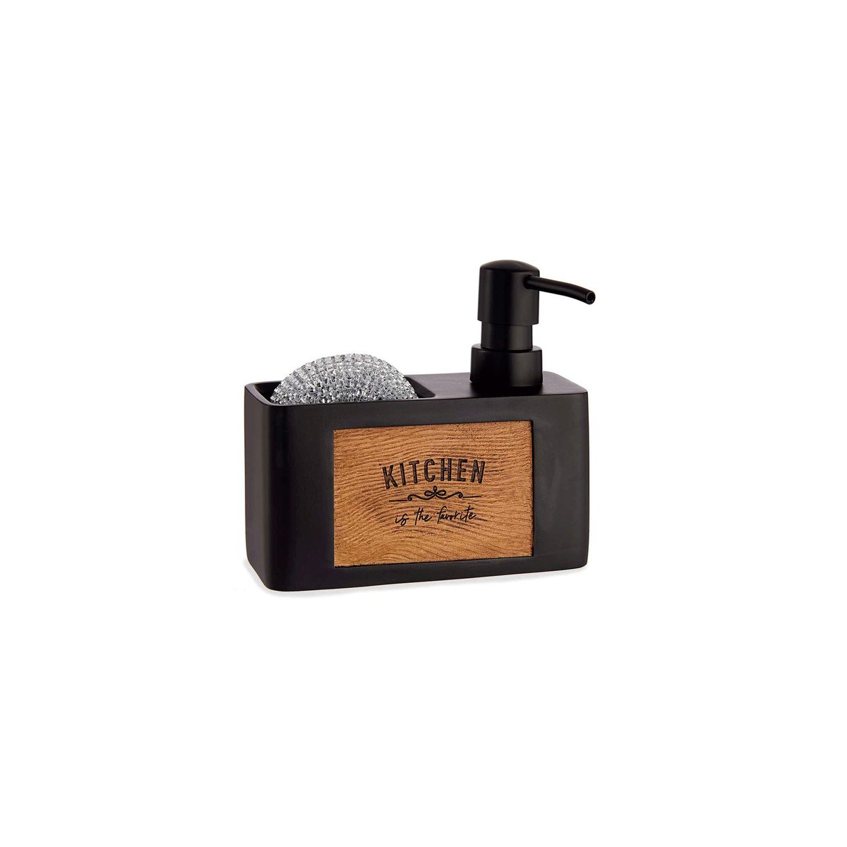 Distributeur liquide vaisselle + porte éponges noir et bois - 11.5x11x19cm noir, WADIGA