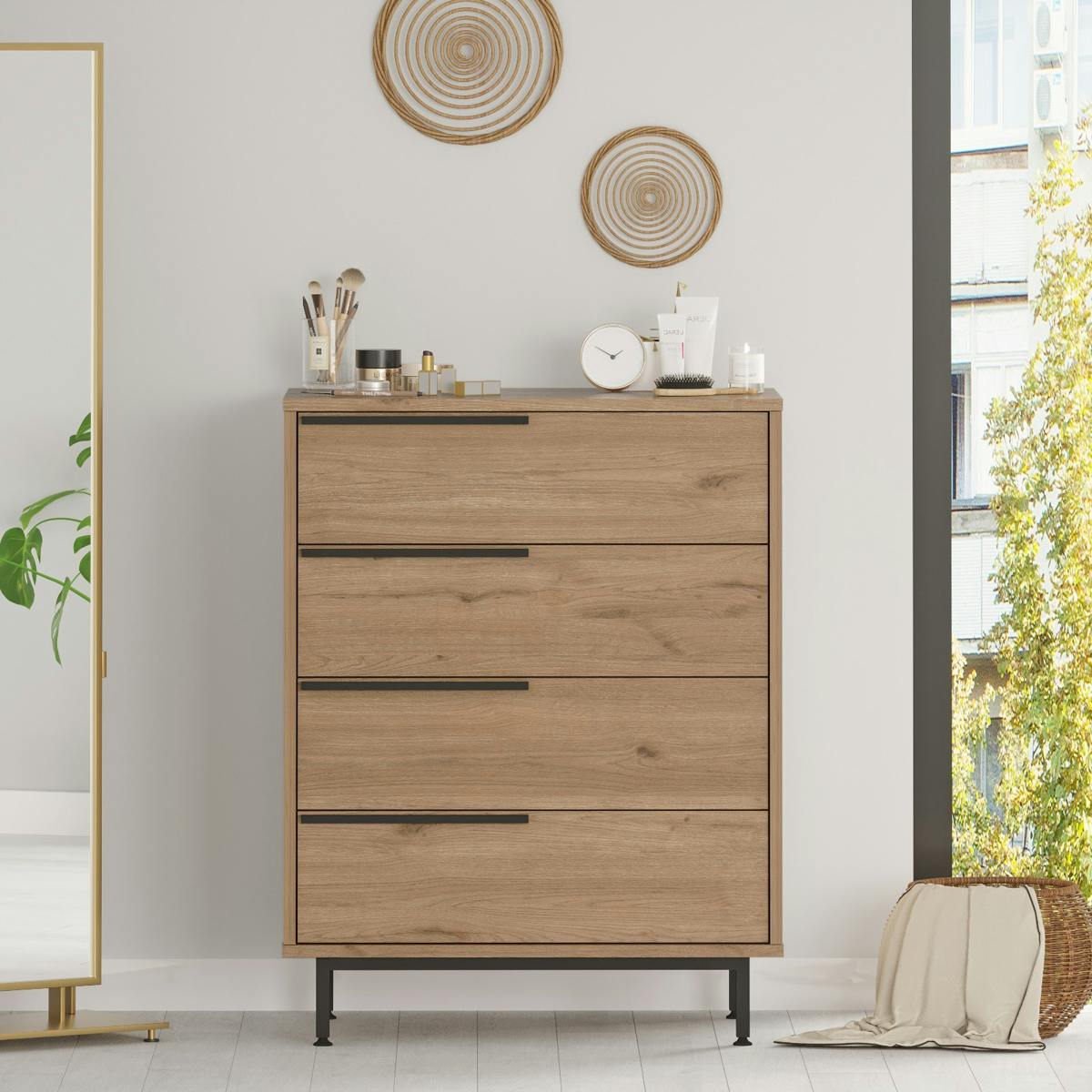 Commode haute 4 tiroirs JENA chêne, PIER IMPORT