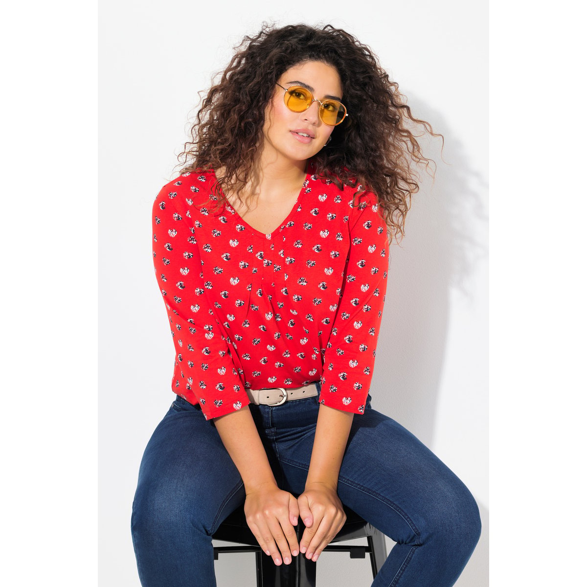 T-shirt motif points rouge néon, ULLA POPKEN