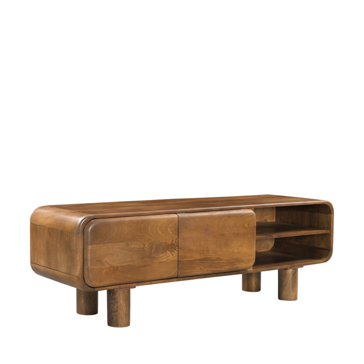 Meuble tv 2 portes en bois massif L140cm- SIRA bois foncé, DRAWER