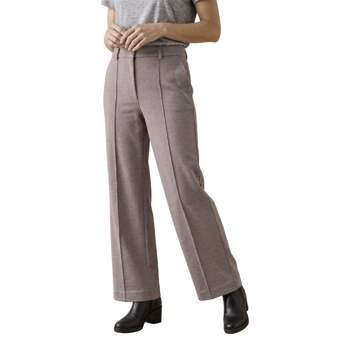 Pantalon droit long maille milano chiné vison, DAXON