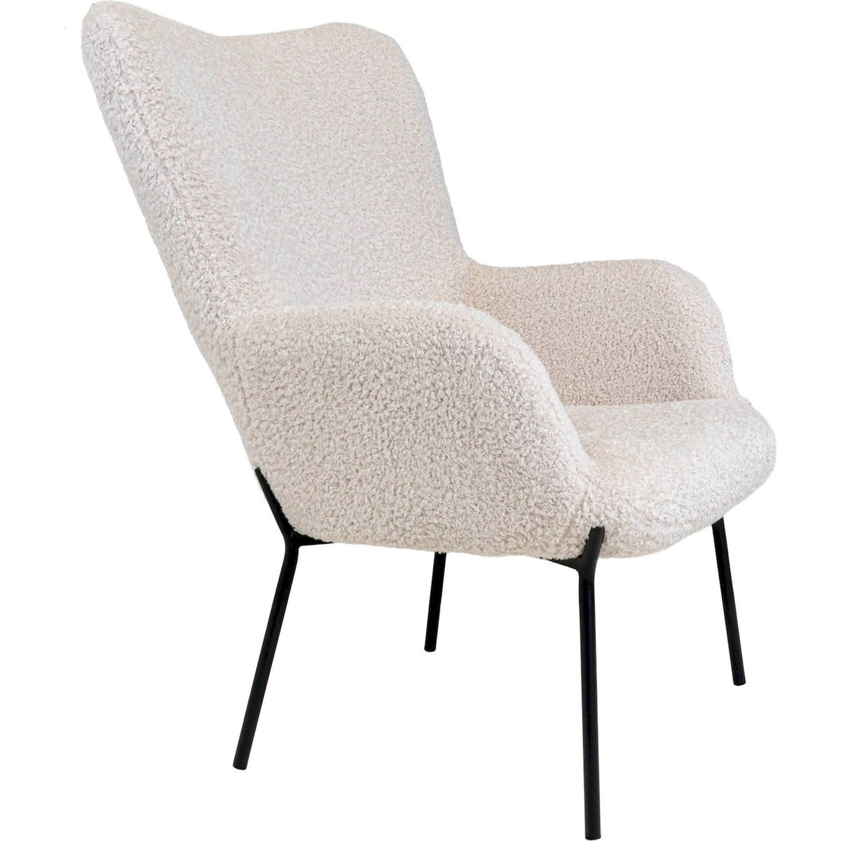 Fauteuil à oreilles bouclette GLABER blanc bouclette et pieds noirs, RECOLLECTION