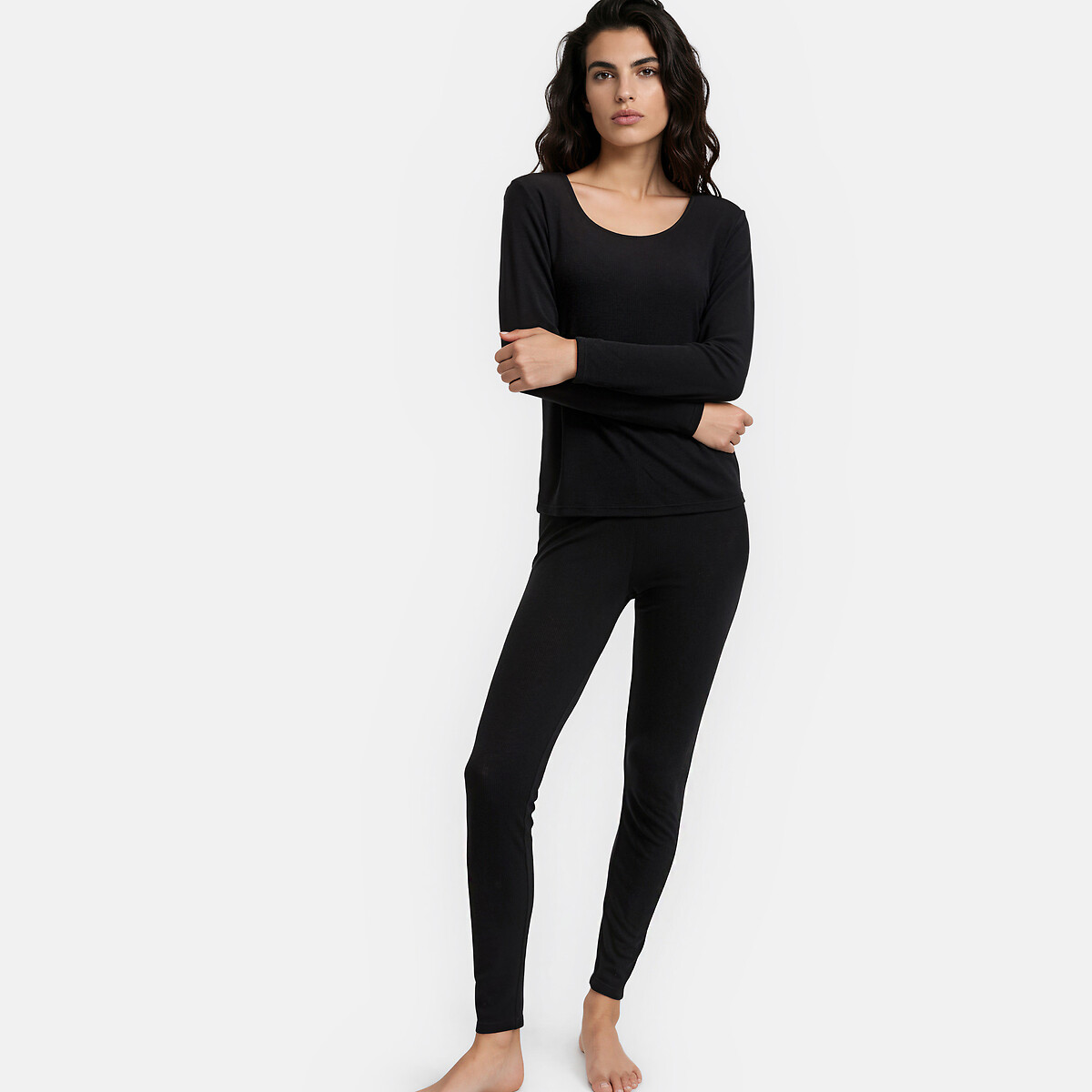 T-shirt en fine maille thermique chaleur noir, LA REDOUTE COLLECTIONS