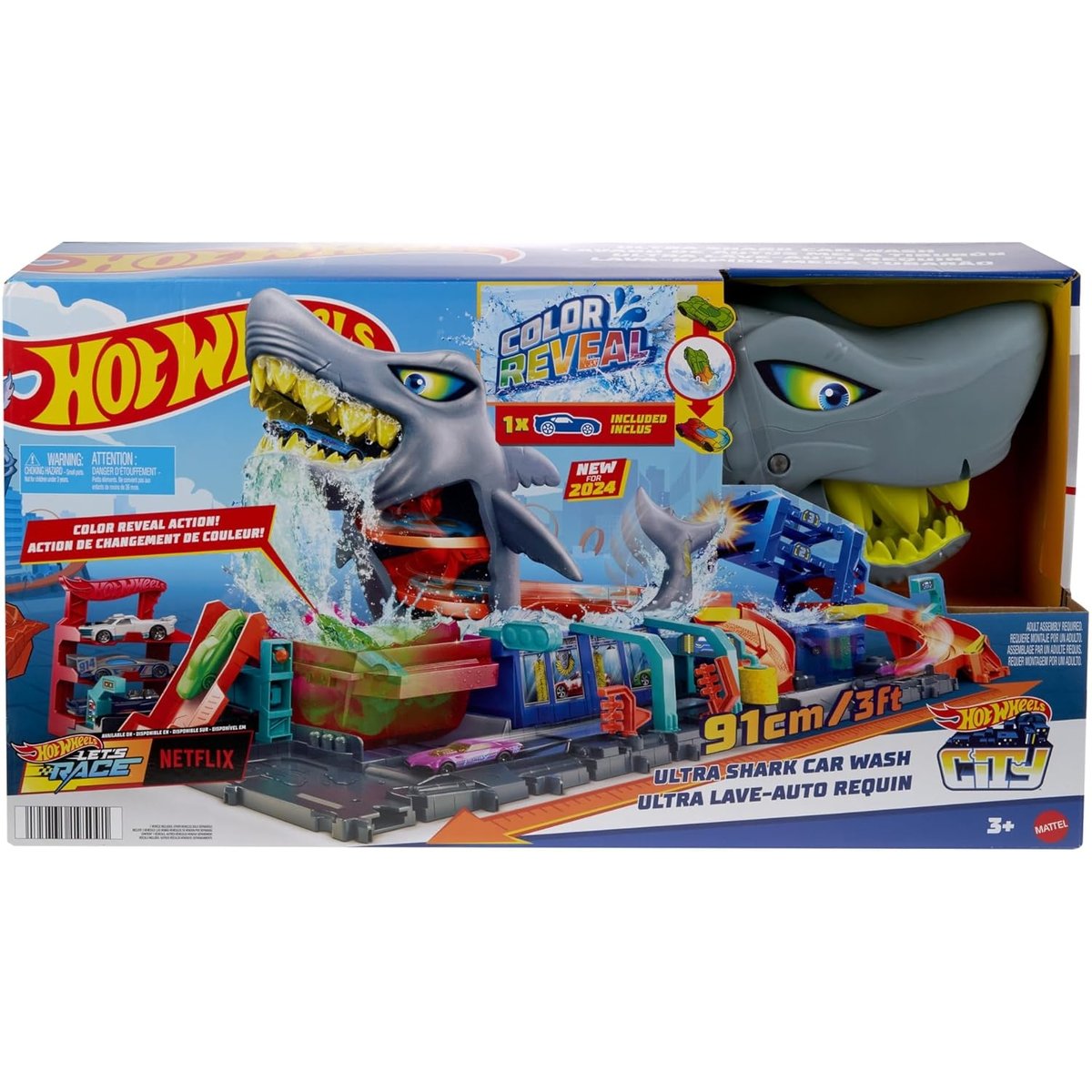 Hot Wheels City-Station De Lavage Requin Coffret Voiture multicolore, MATTEL