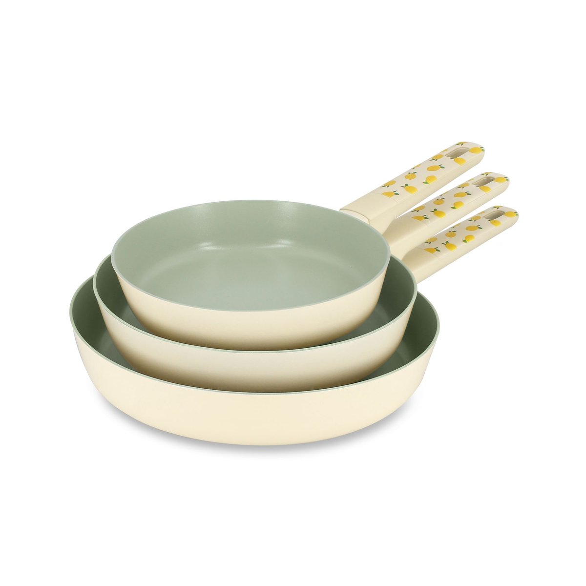 Lot de 3 poêles 20/24/28 cm en aluminium, CITRON beige-vert, MENASTYL