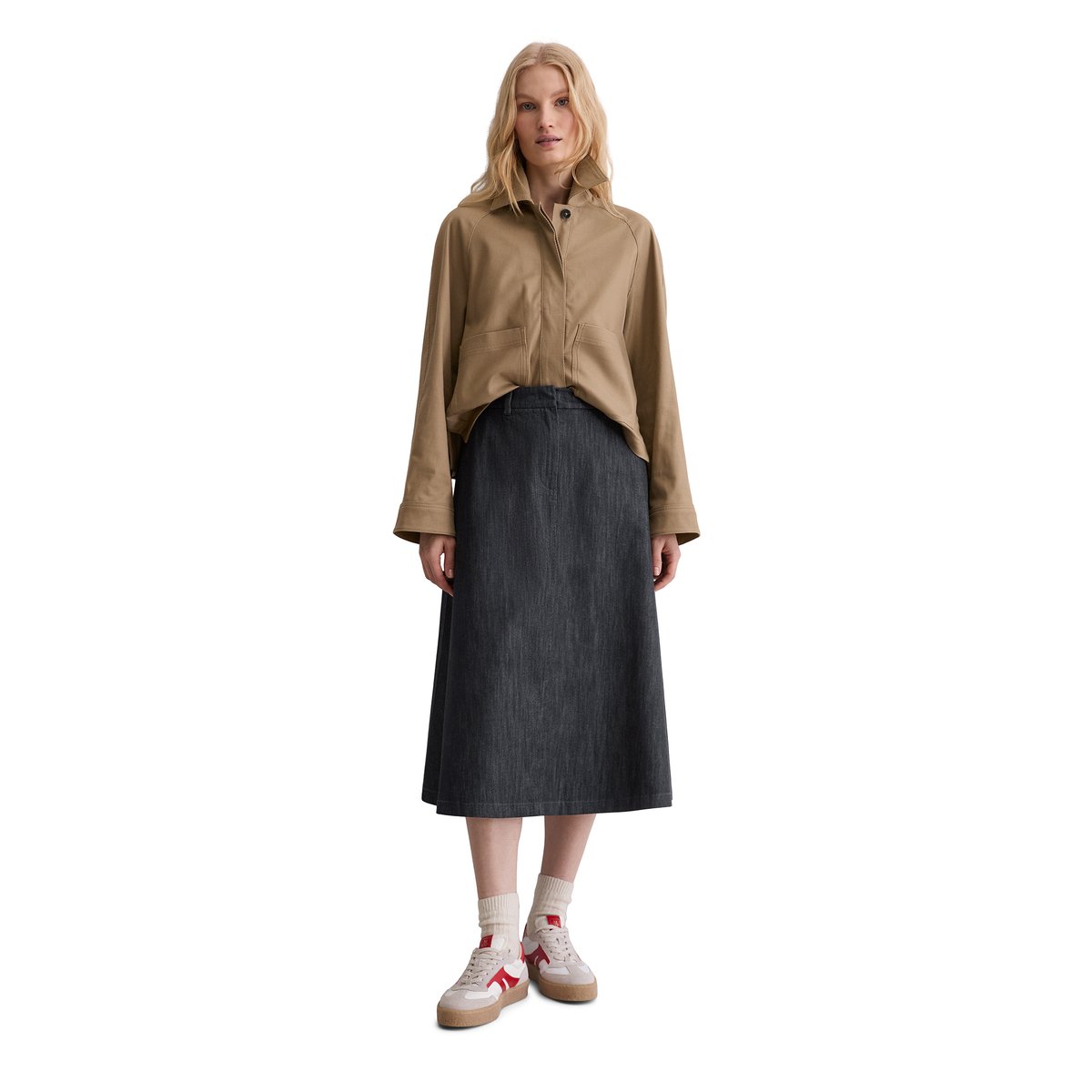Jupe évasée en Organic Cotton Stretch bleu foncé, MARC O'POLO