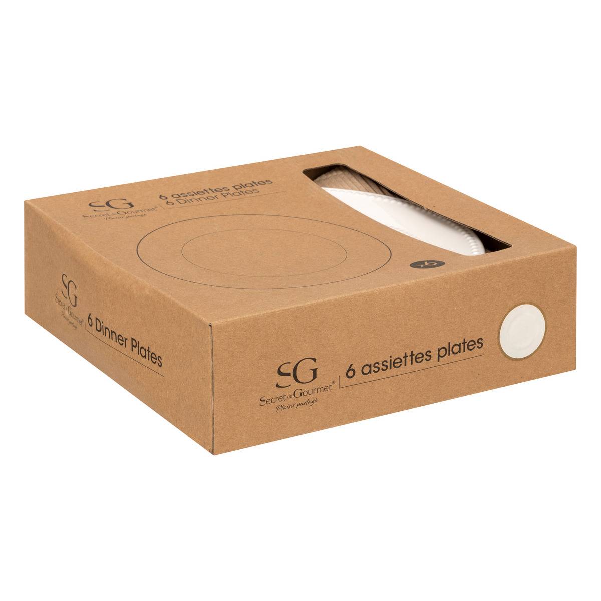 Lot de 6 assiettes en porcelaine PERLE blanc, SECRET DE GOURMET