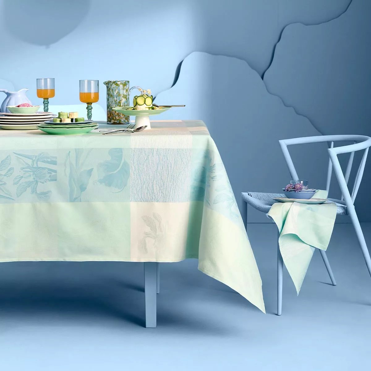 Nappe pur coton enduit MILLE IRIS D'EAU aqua, GARNIER THIEBAUT