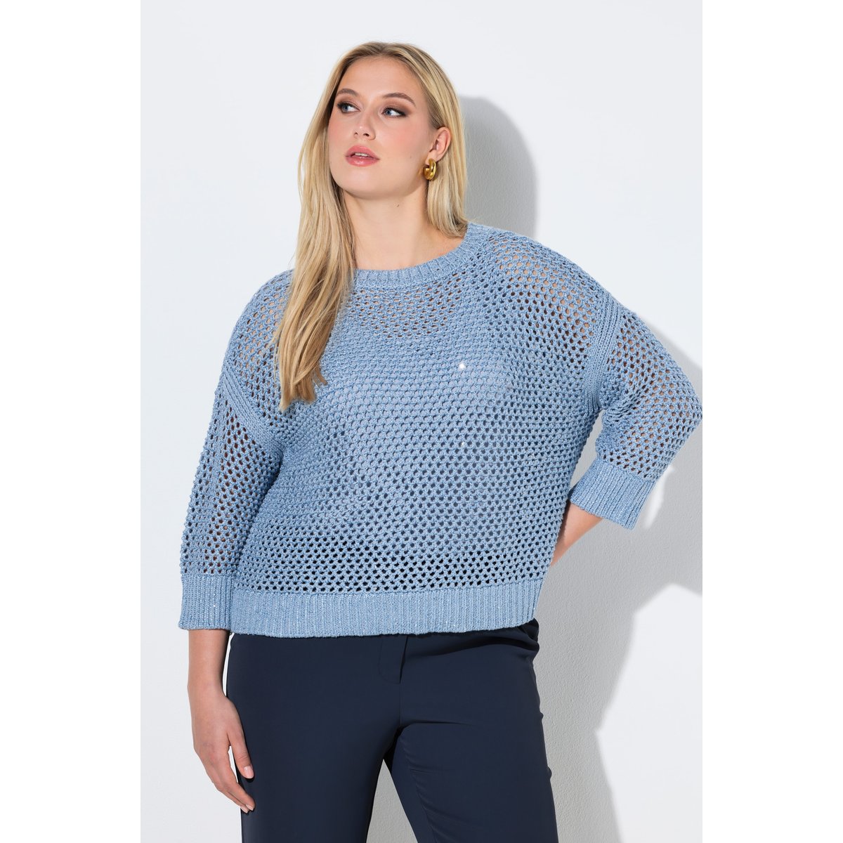 Pull en maille scintillante, modèle oversize bleu clair, ULLA POPKEN