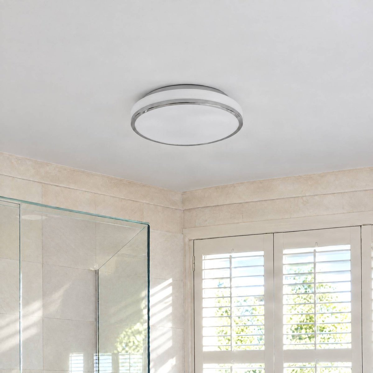 Plafonnier en verre moderneLED, Lyss blanc, chrome, LINDBY