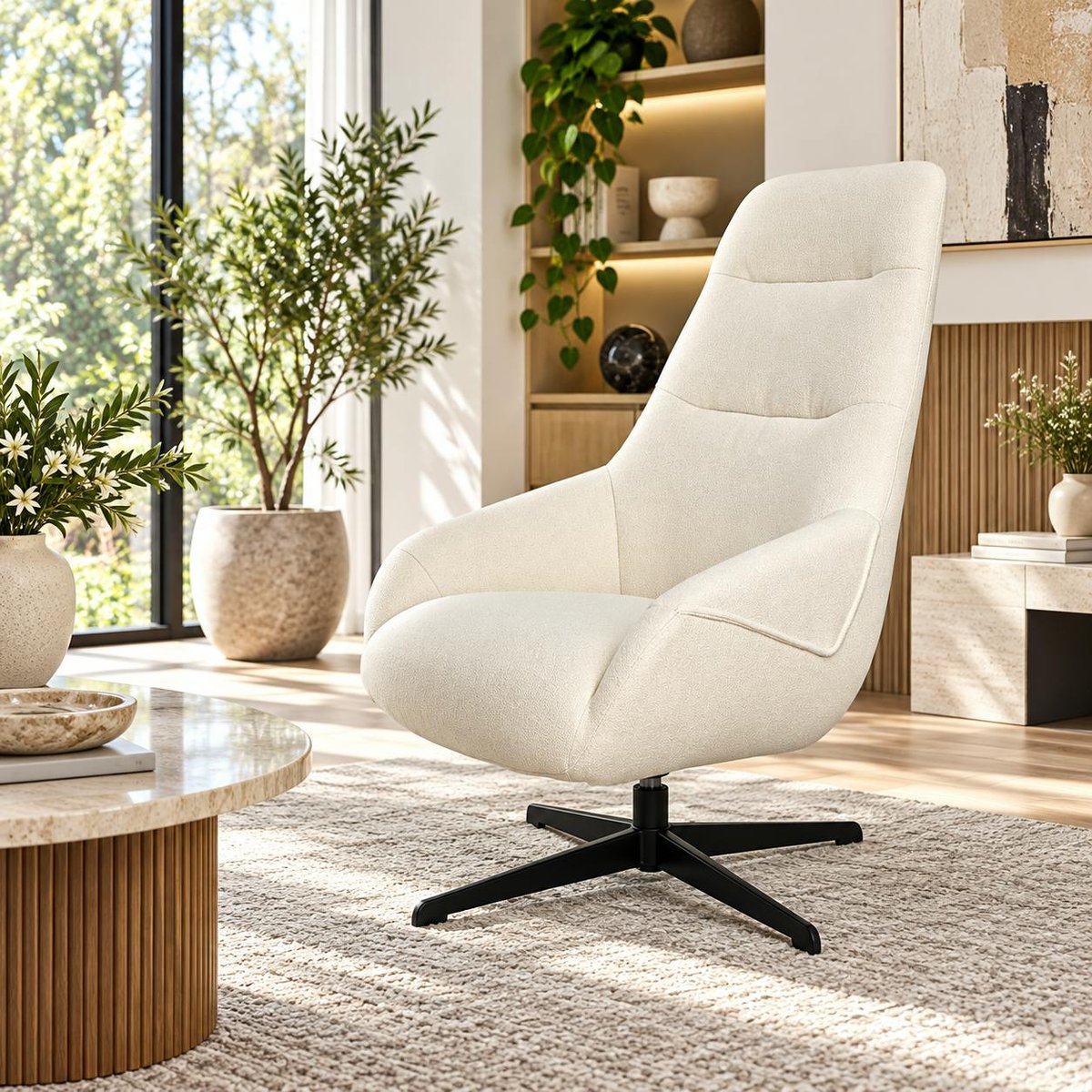 Fauteuil relax pivotant en tissu IENA ecru, PIER IMPORT
