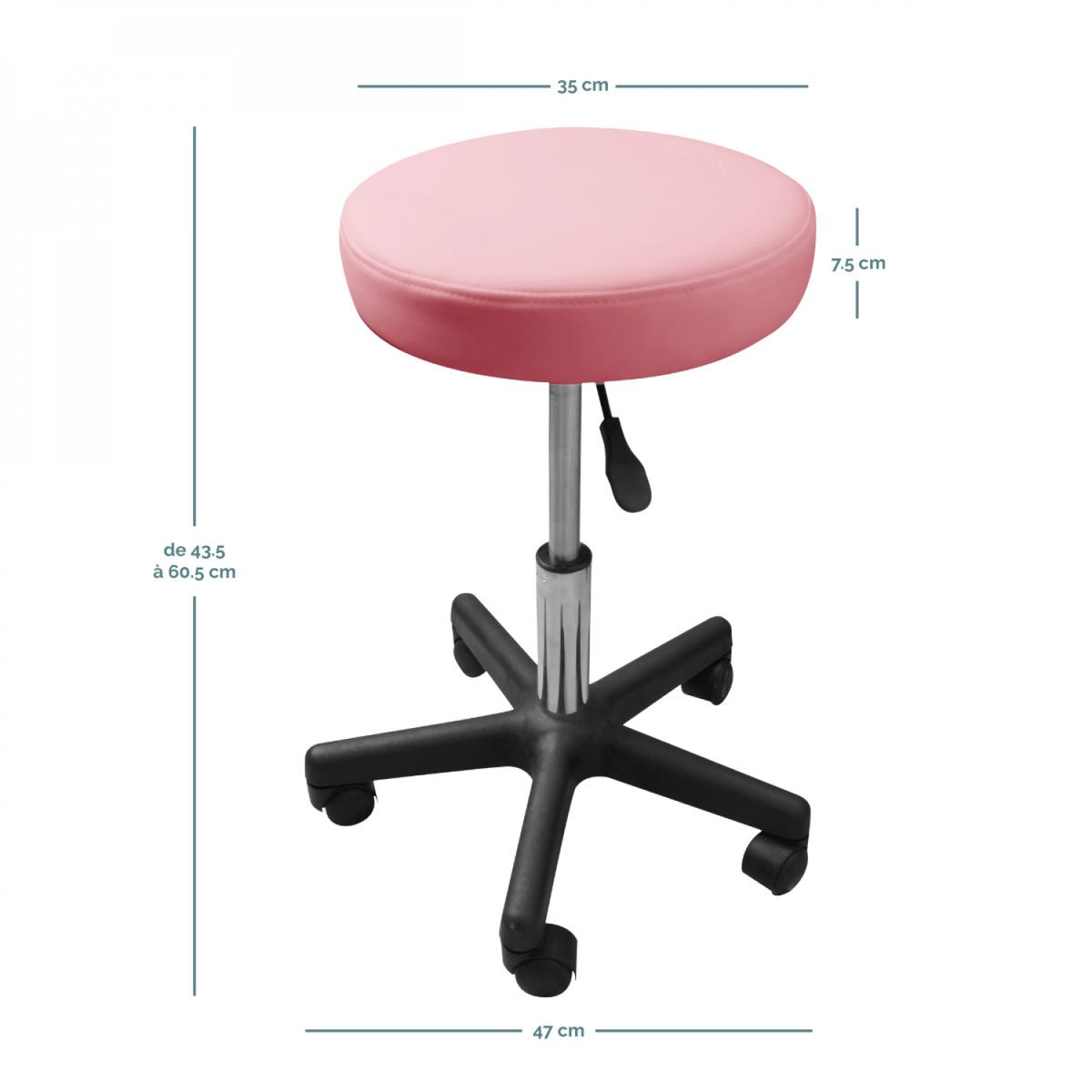 Tabouret rond à roulettes rose pastel, VIVEZEN