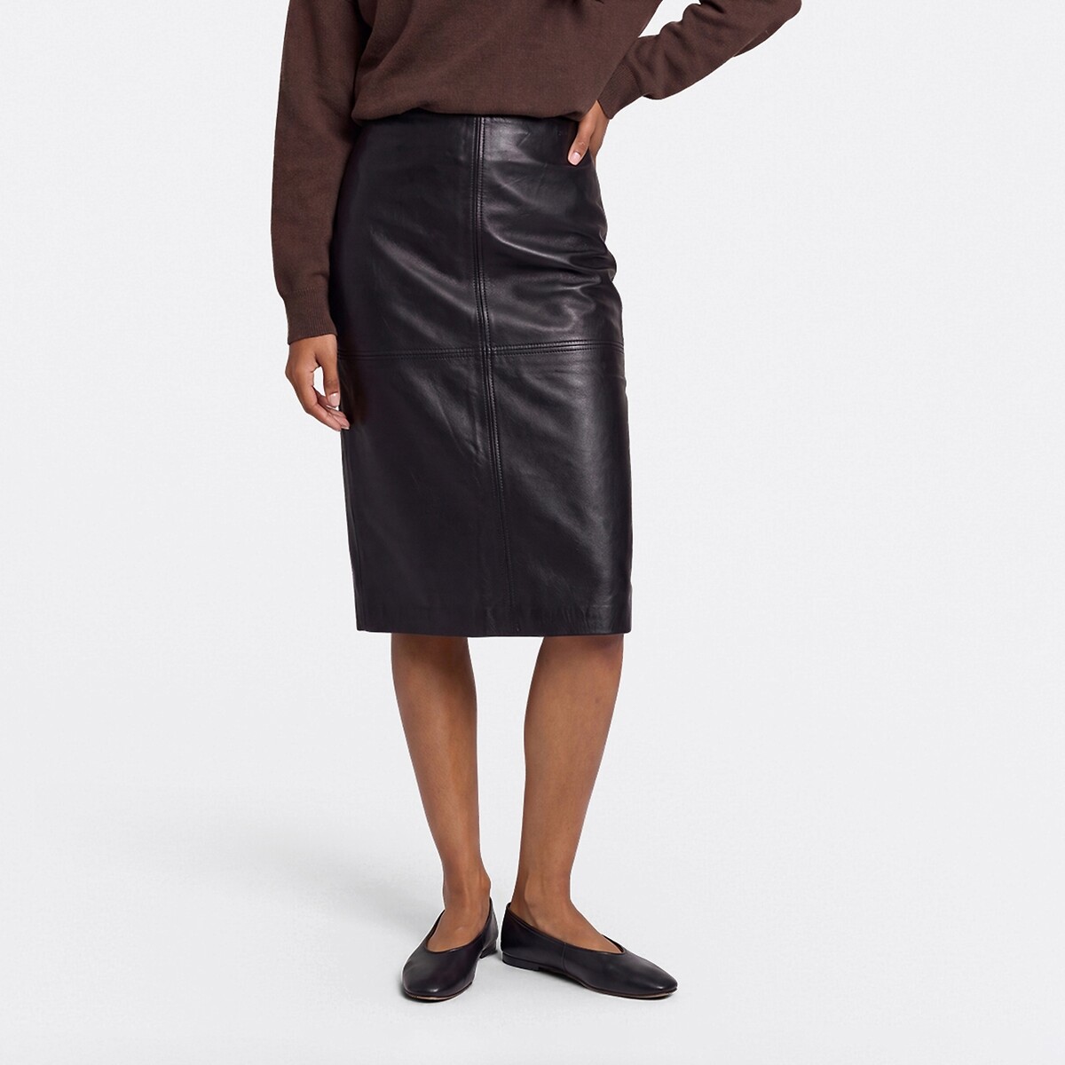 Gonna a tubino in montone, lunghezza midi nero , LA REDOUTE COLLECTIONS