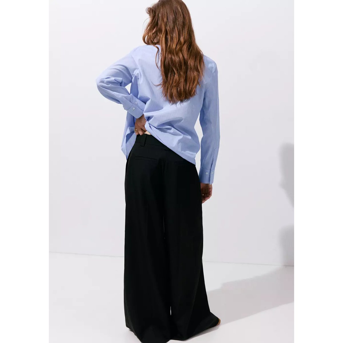 Chemise à rayures en coton et lyocell bleu ciel, MANGO