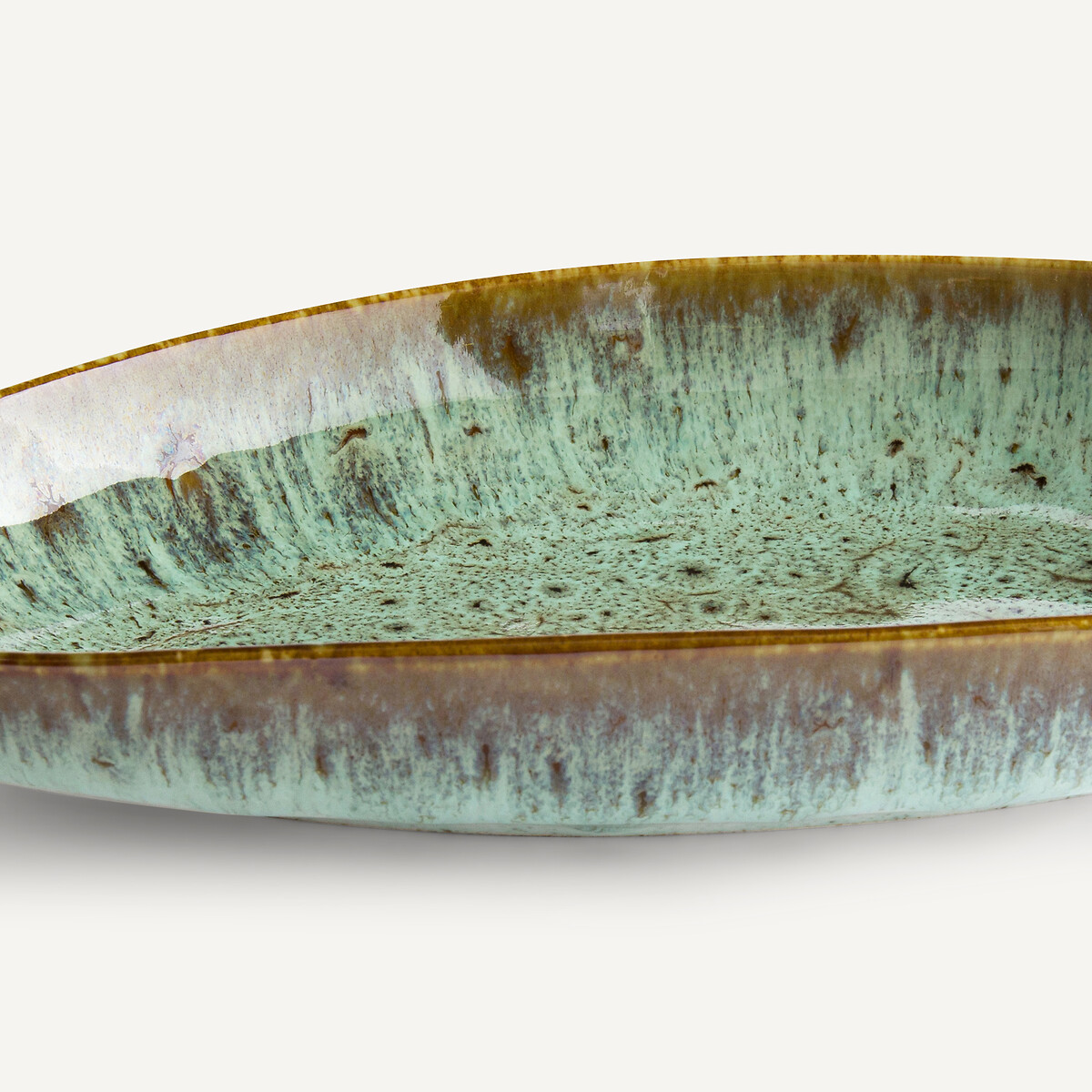 Plat allongé en grès émaillé, Fara kaki/bleu, AM.PM