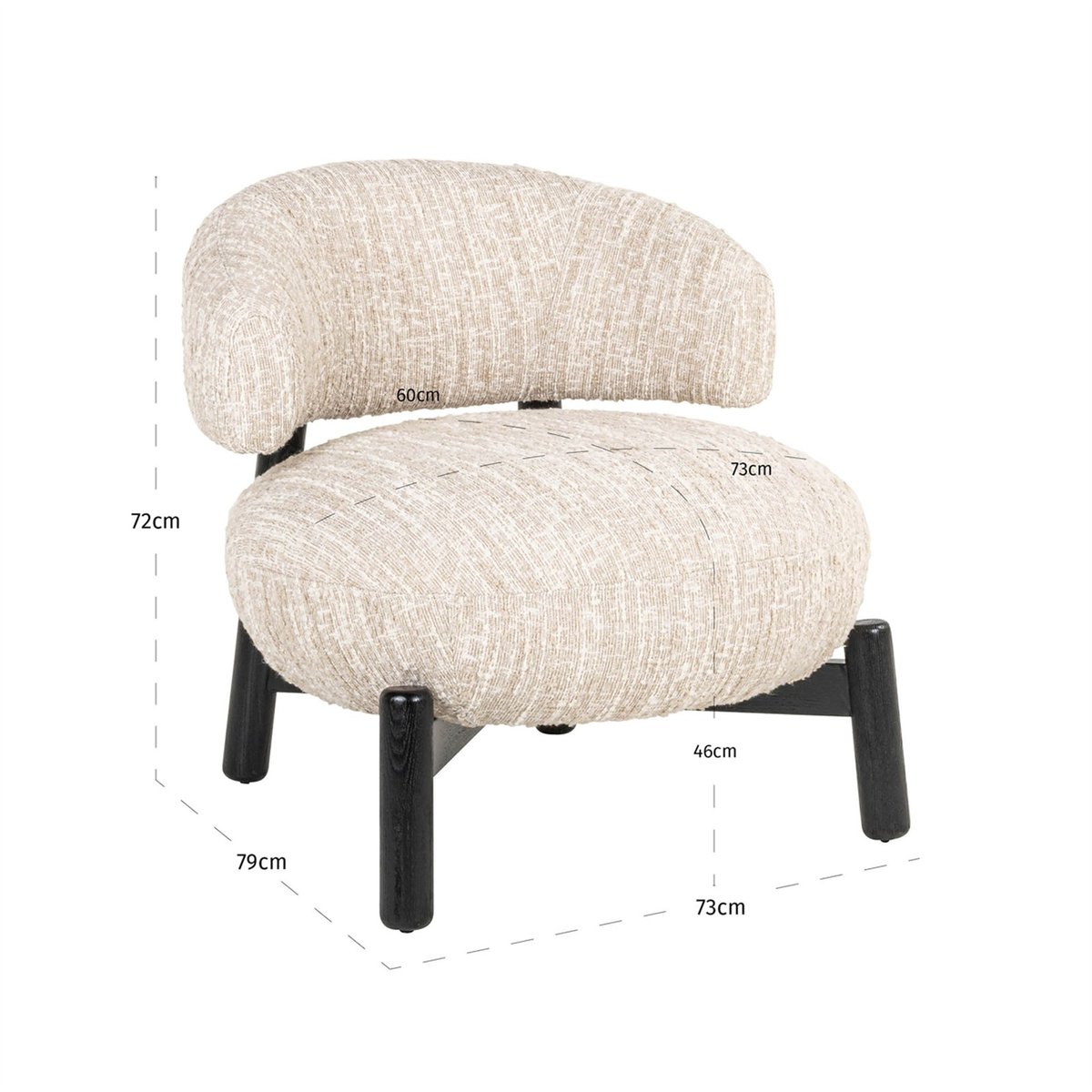Fauteuil lounge forme organique Ornella beige angora doux, RECOLLECTION
