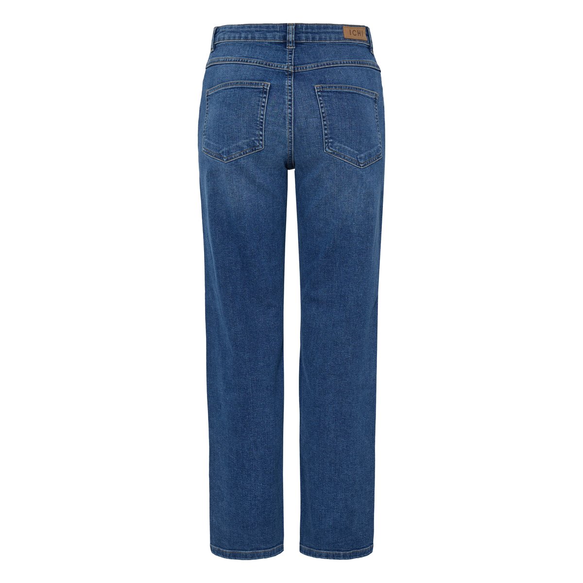 Jean à jambe droite avec cinq poches, taille mi-haute bleu medium blue, ICHI