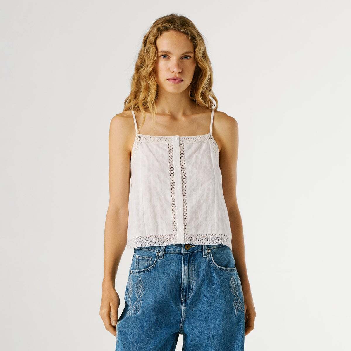 Top À Bretelles Avec Détails Ajourés blanc, PEPE JEANS