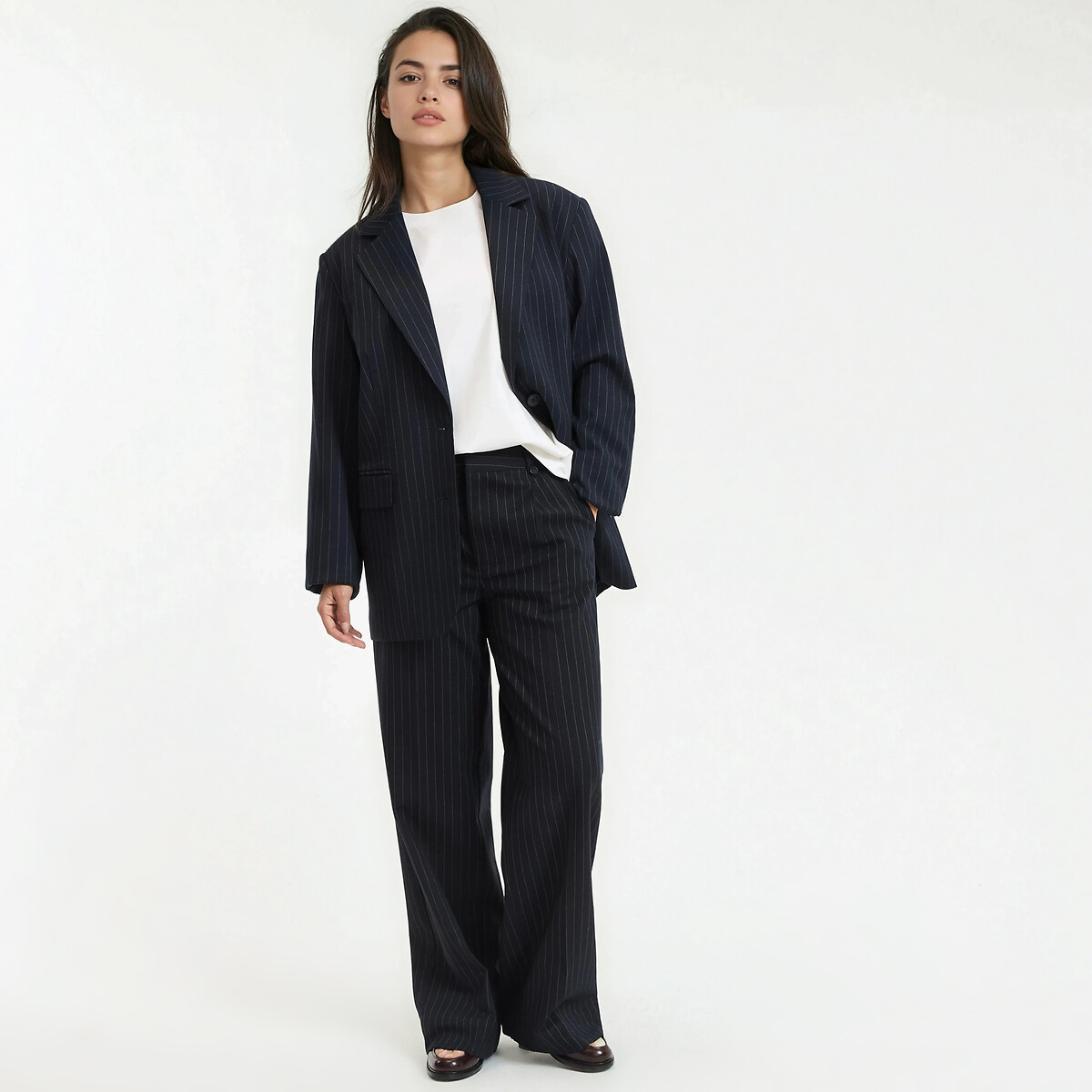 Tennis Striped Trousers with Wide Leg navy/off-white striped, LA REDOUTE COLLECTIONS