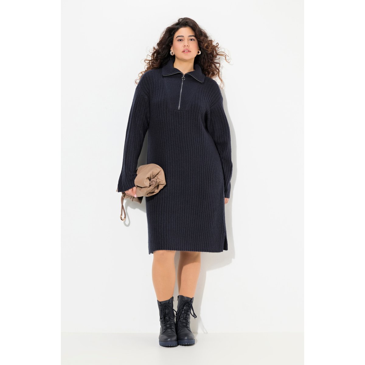 Robe en maille côtelée marine, ULLA POPKEN
