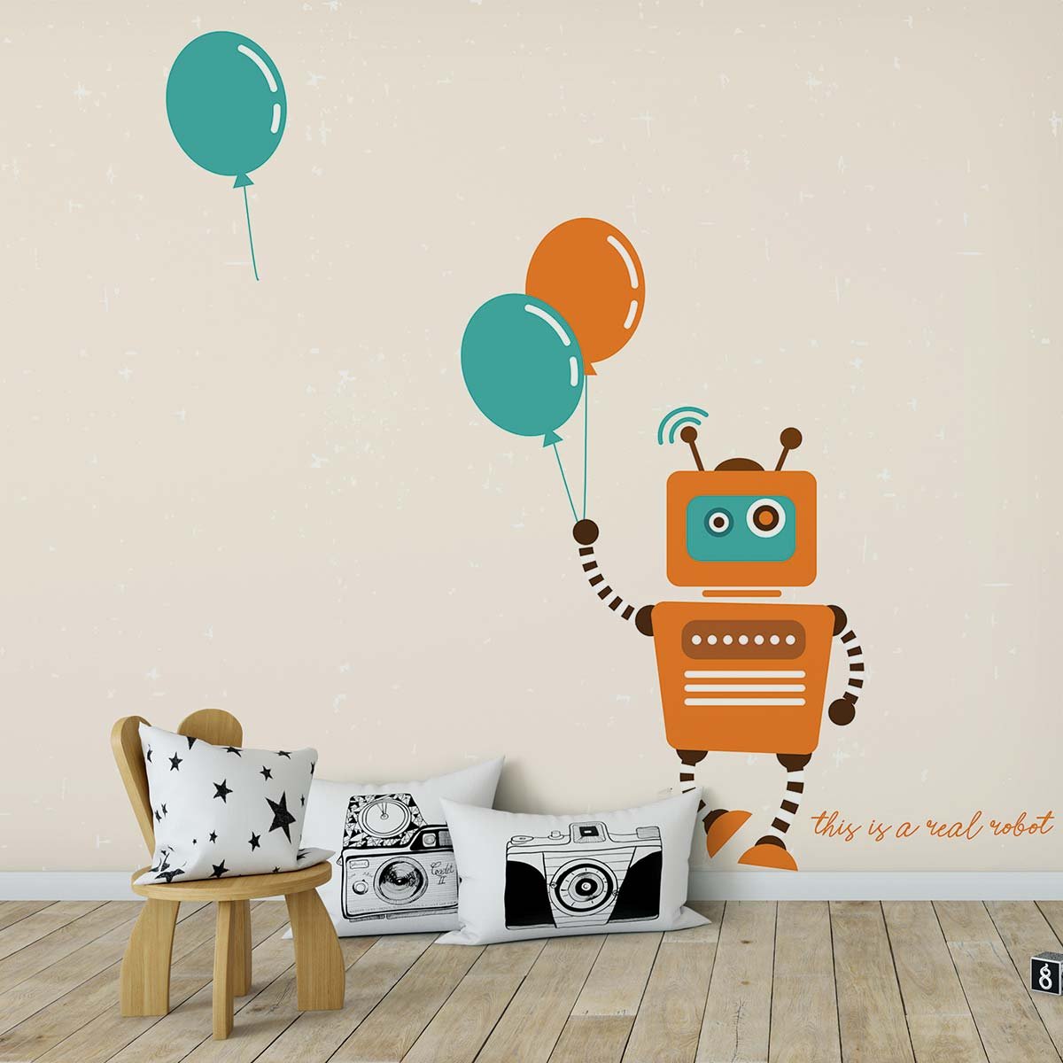 Papier peint enfant ballon robot intissé, HEXOA