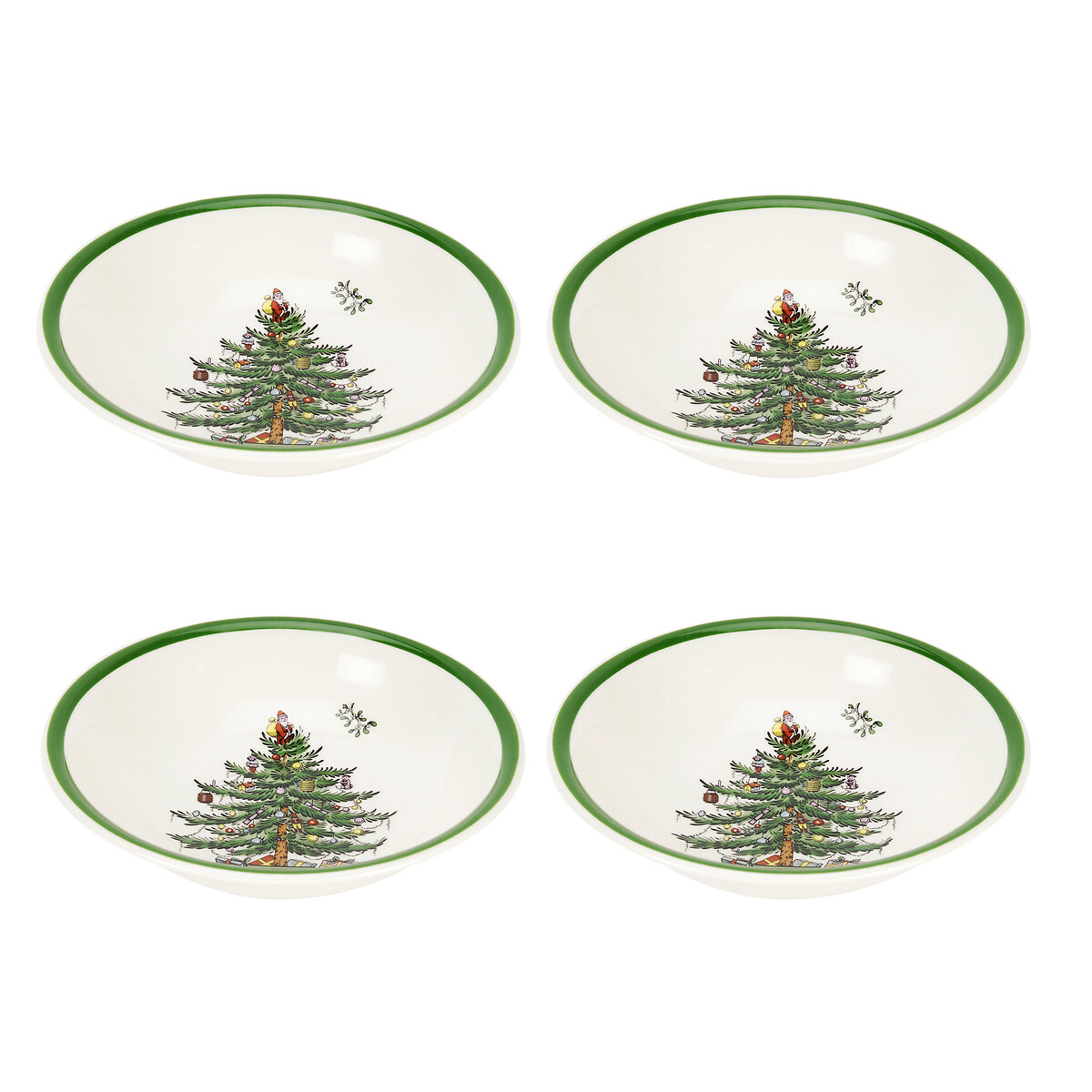 Set of 4 Christmas Tree Cereal Bowls white, SPODE