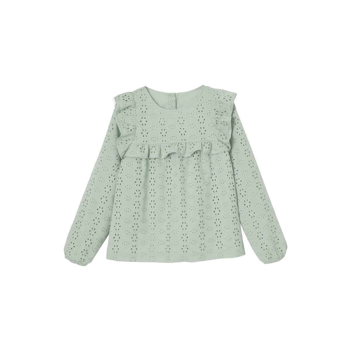 Blouse à volants en broderie anglaise vert sauge, VERTBAUDET