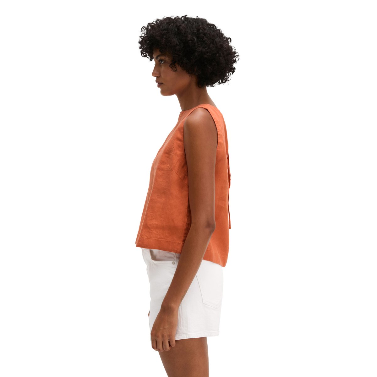 Blouse en lin sans manches regular avec des liens à nouer dans le dos orange, MARC O'POLO
