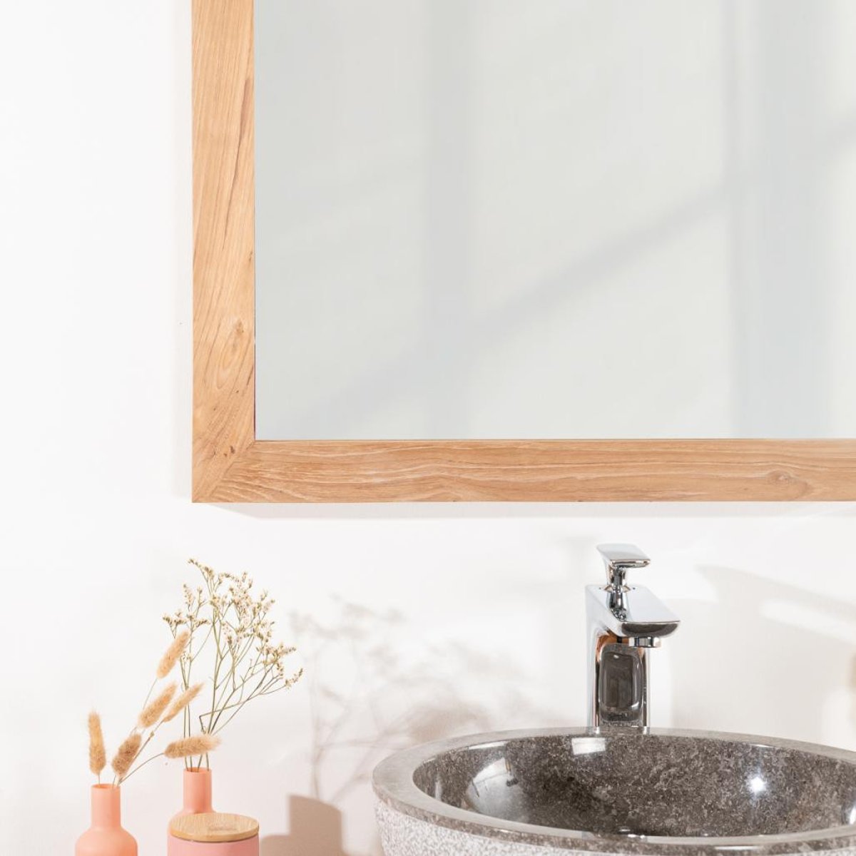 Miroir en teck massif carré 70 cm naturel, WANDA COLLECTION