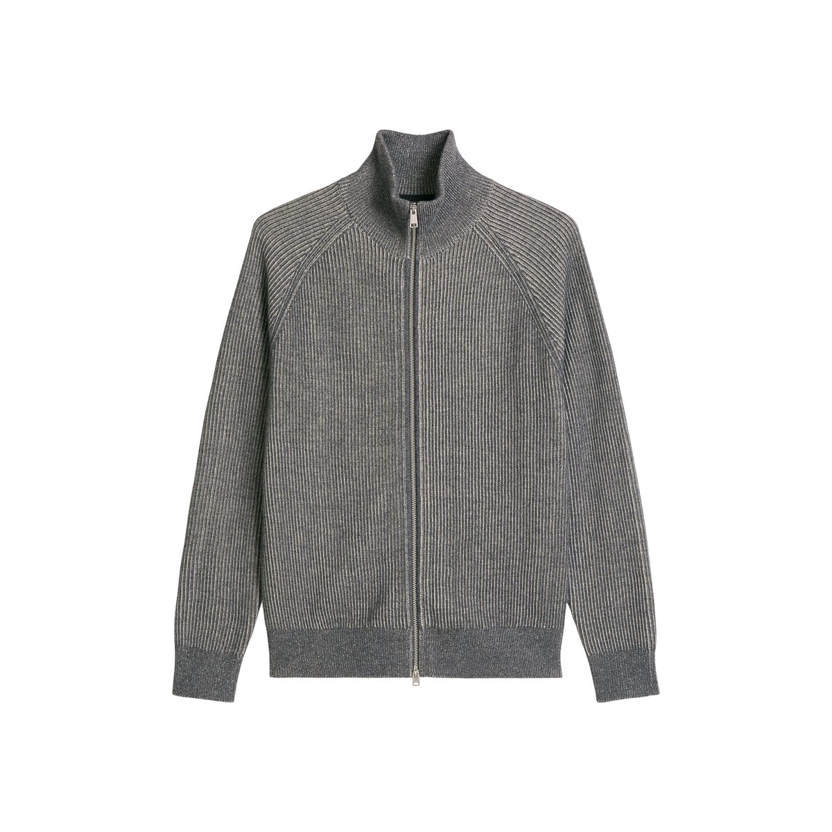 Cardigan à col montant, coupe régulière en mélange de coton bio et de laine vierge gris, MARC O'POLO