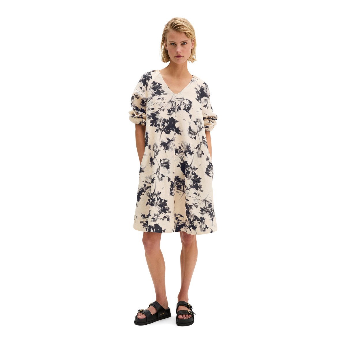 Robe courte en lin A-Shape avec encolure froncée naturweiß, MARC O'POLO