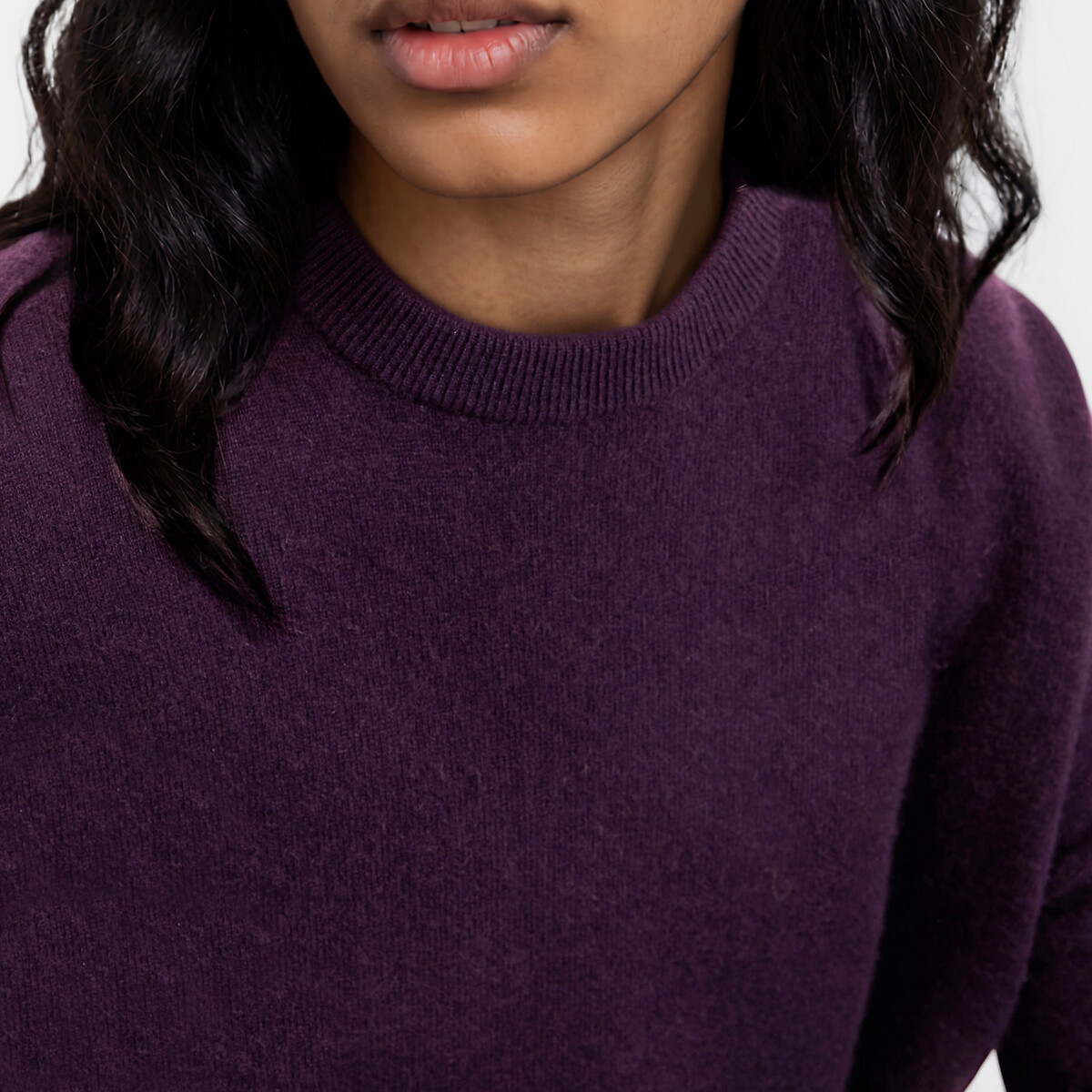 Camisola folgada em caxemira com gola redonda violeta-escuro, LA REDOUTE COLLECTIONS