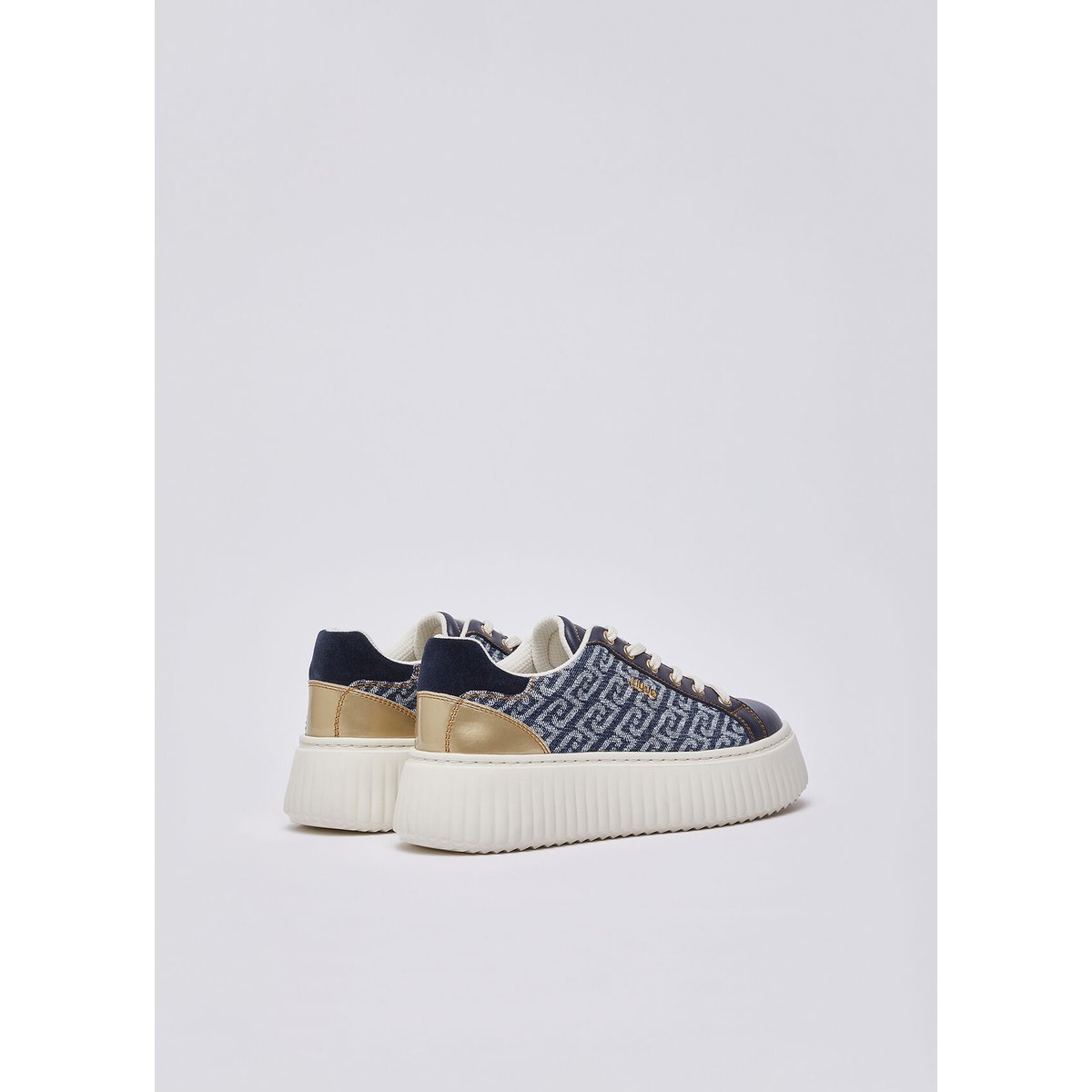 Sneakers à plateforme en denim monogramme bleu foncé, LIU JO