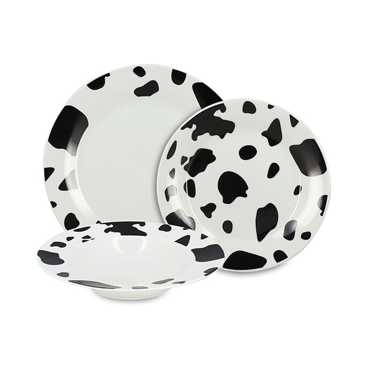 Service de table 36 pièces en porcelaine, VACHE blanc-noir, NOVASTYL