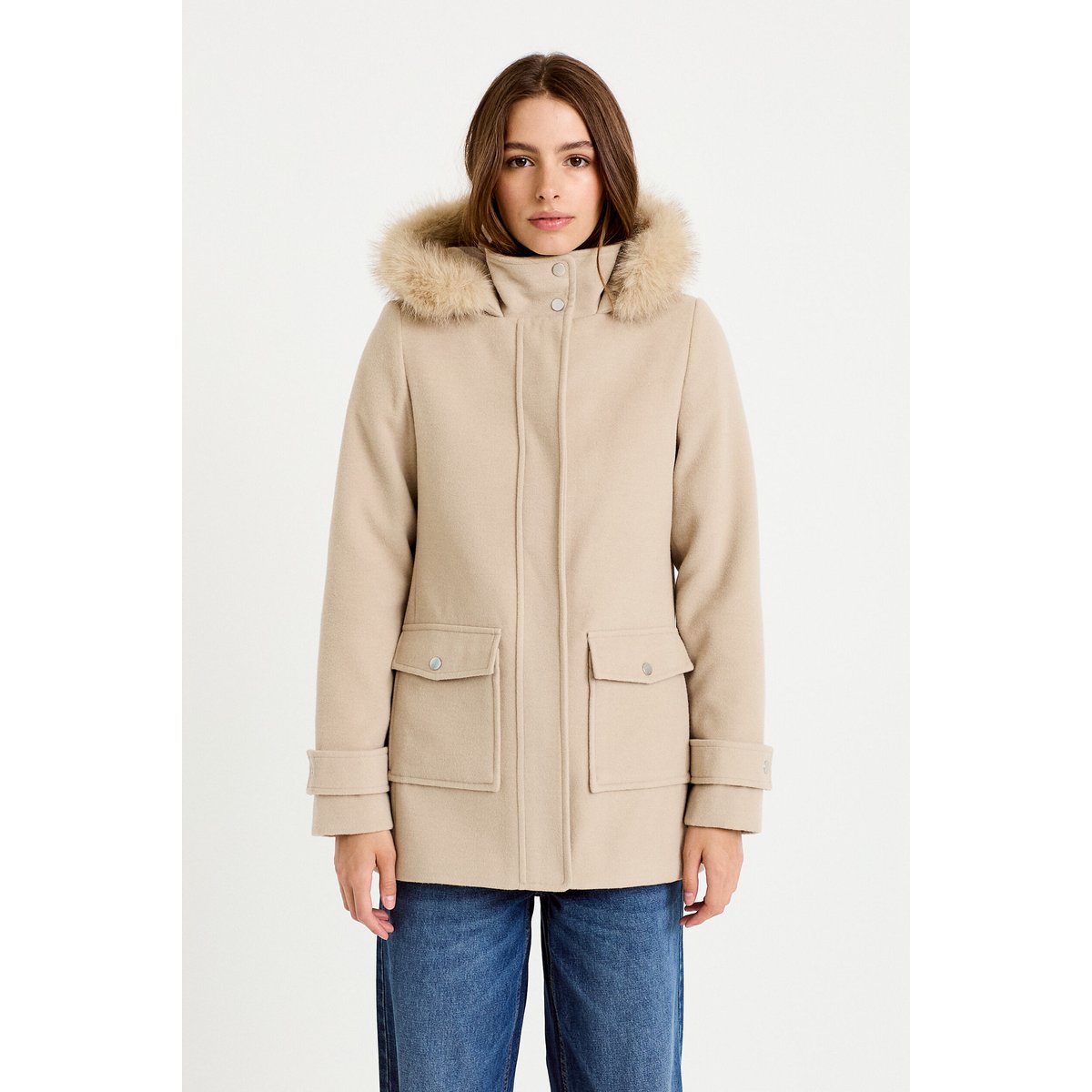 Manteau mi-long à capuche beige, CACHE CACHE
