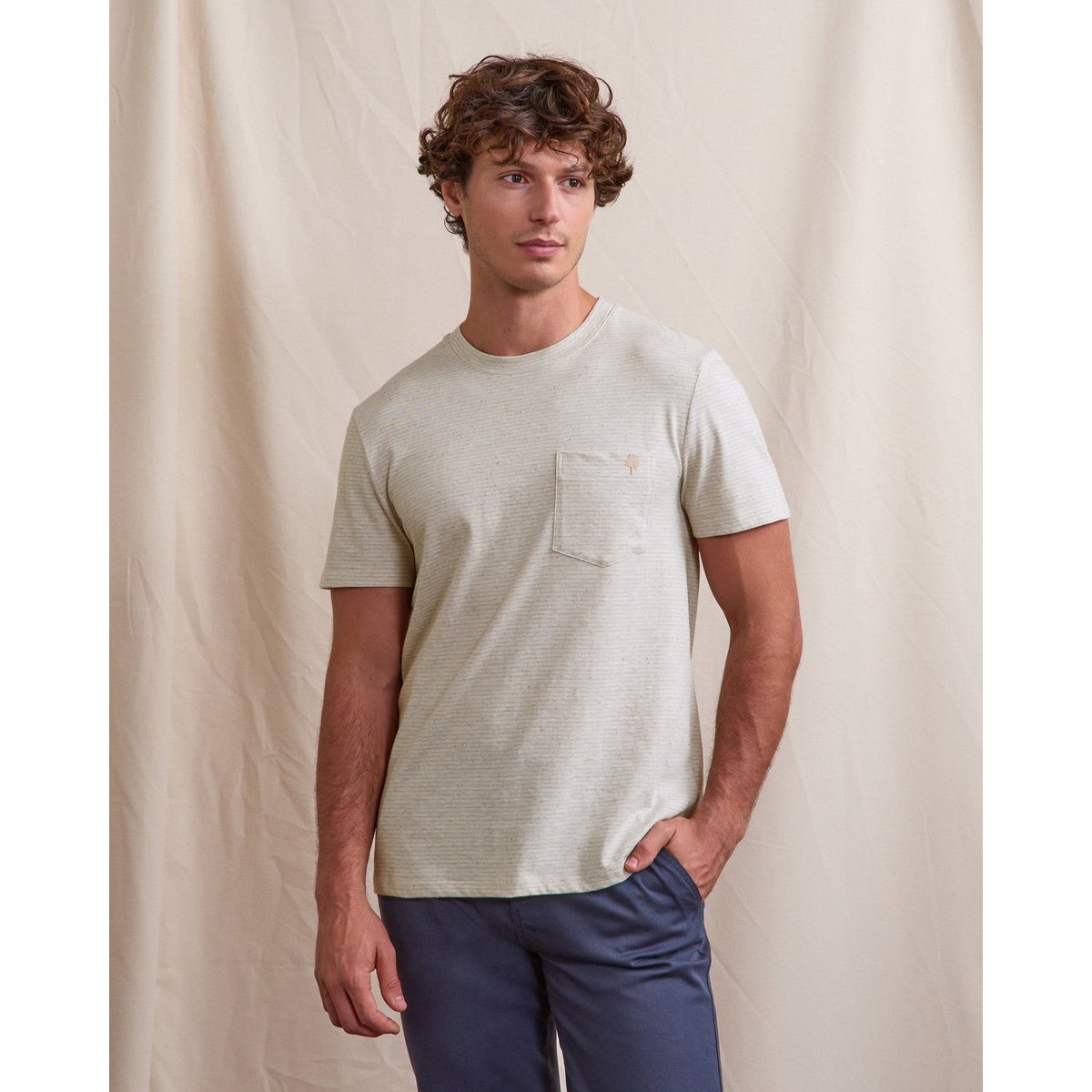 T-shirt OLONNE crème et beige clair, FAGUO