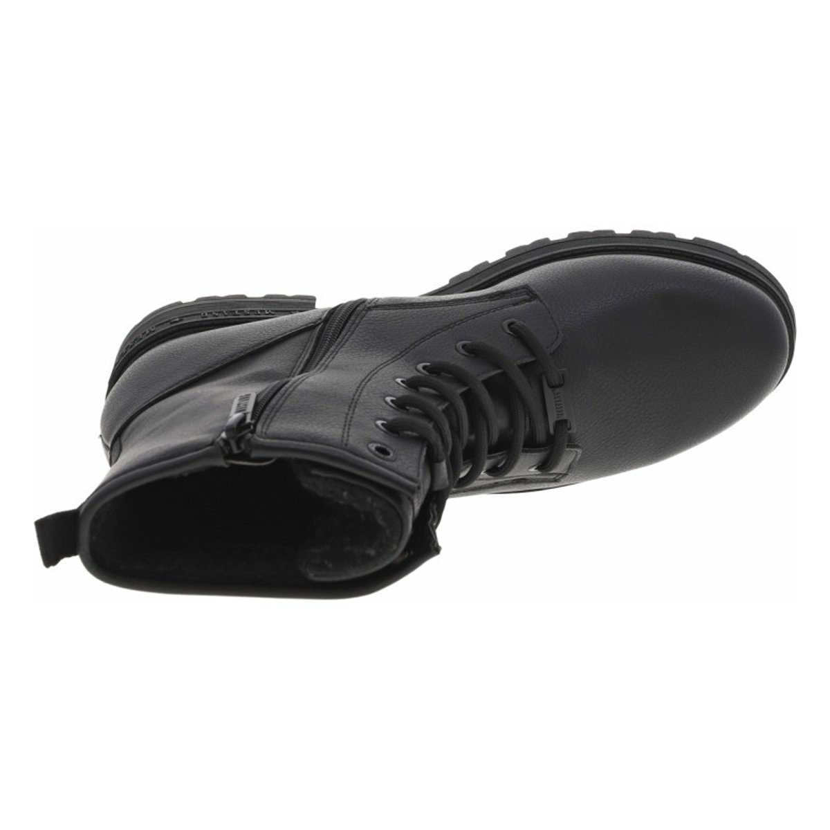 Bottines noires à talon décroché bas avec un zip et des lacets ronds noires, MUSTANG