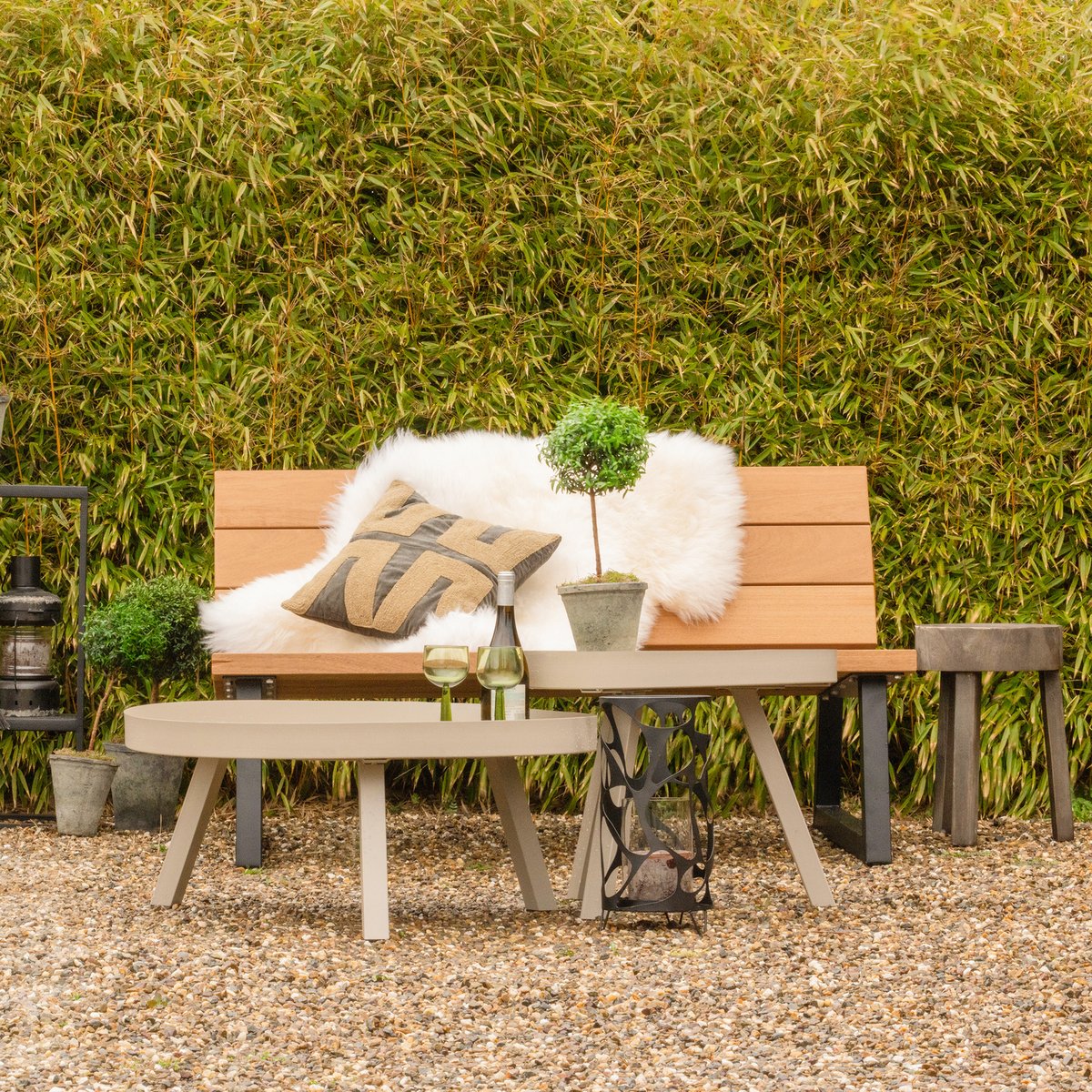 Banc de jardin en bois et métal BANCO marron, WOOOD