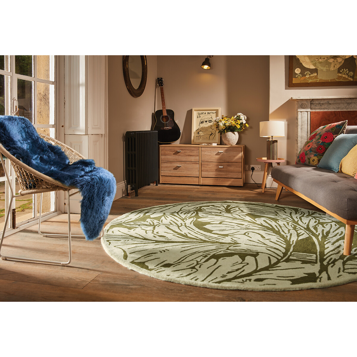 Heritage Floral Circle Rug in 100% Wool moss , SO'HOME