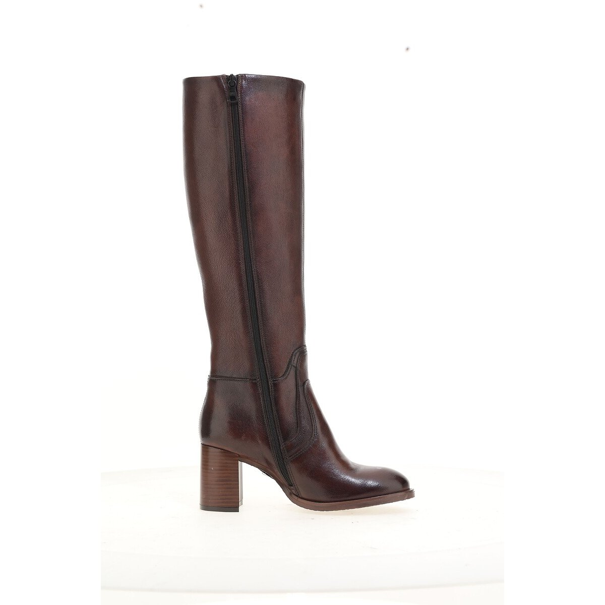 Botas em pele, com tacões chocolate, MJUS