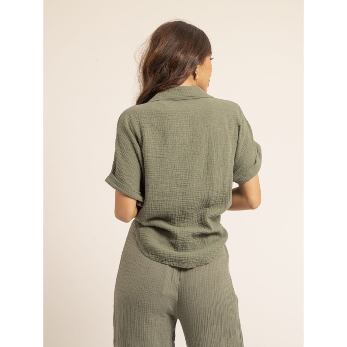 Chemise Manches Courtes Gaze De Coton Odette kaki, DONA LISA