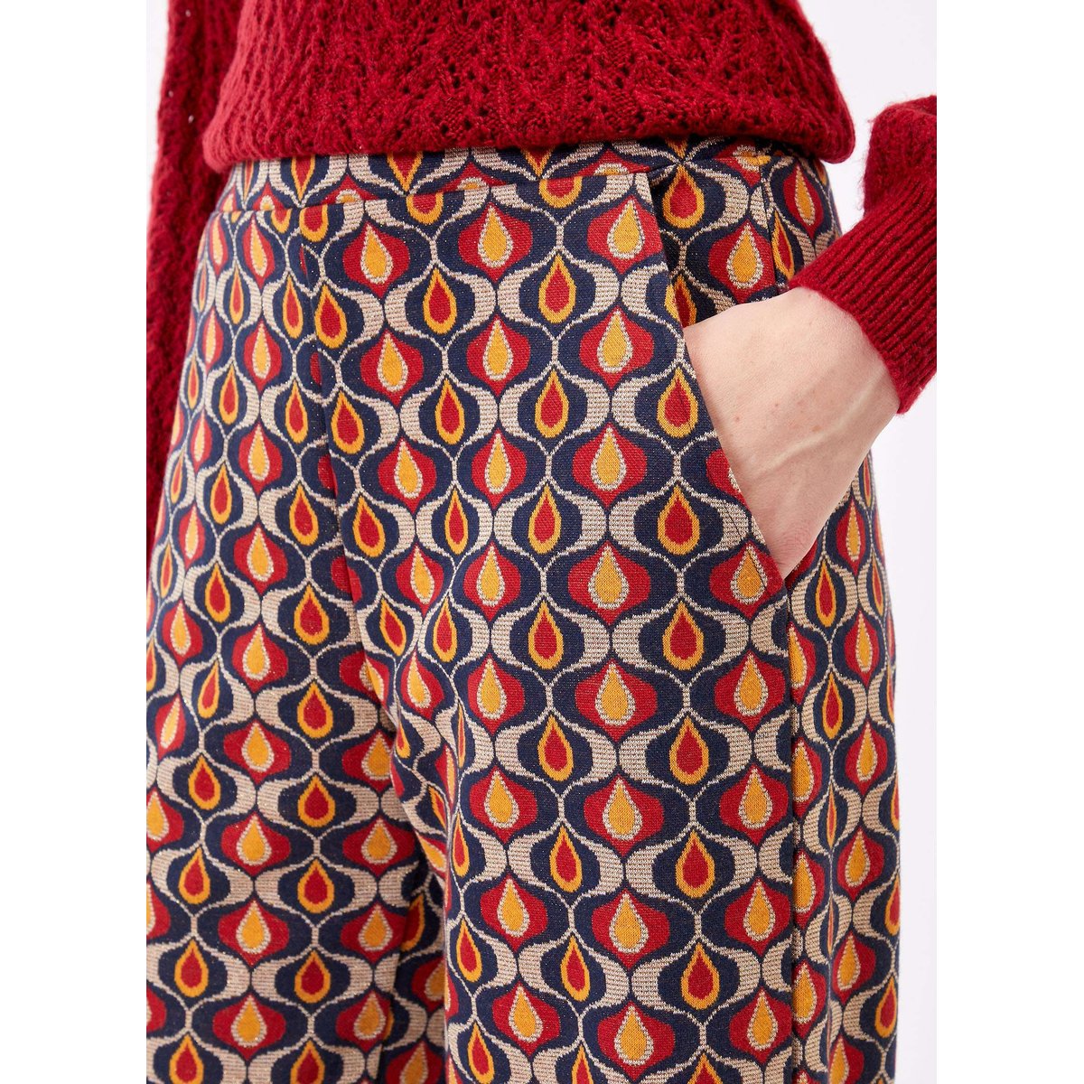 Pantalon large en maille imprimée PALMERO bordeaux, PRINCESSE NOMADE
