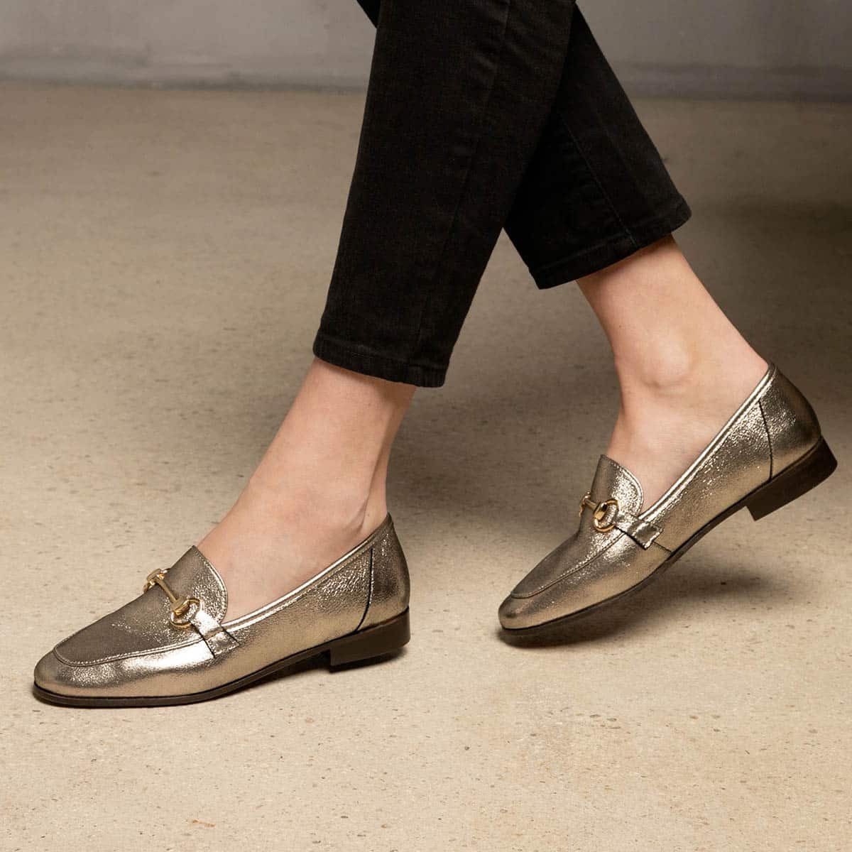 Mocassin cuir métallisé CLÉMENCE doré, MAISON TOUFET