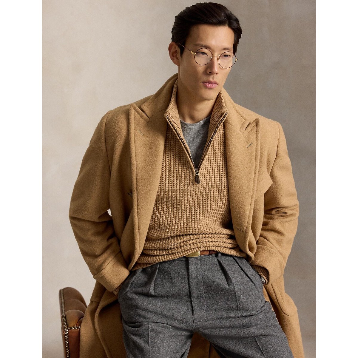 Pull camionneur, en laine mélangée camel, POLO RALPH LAUREN