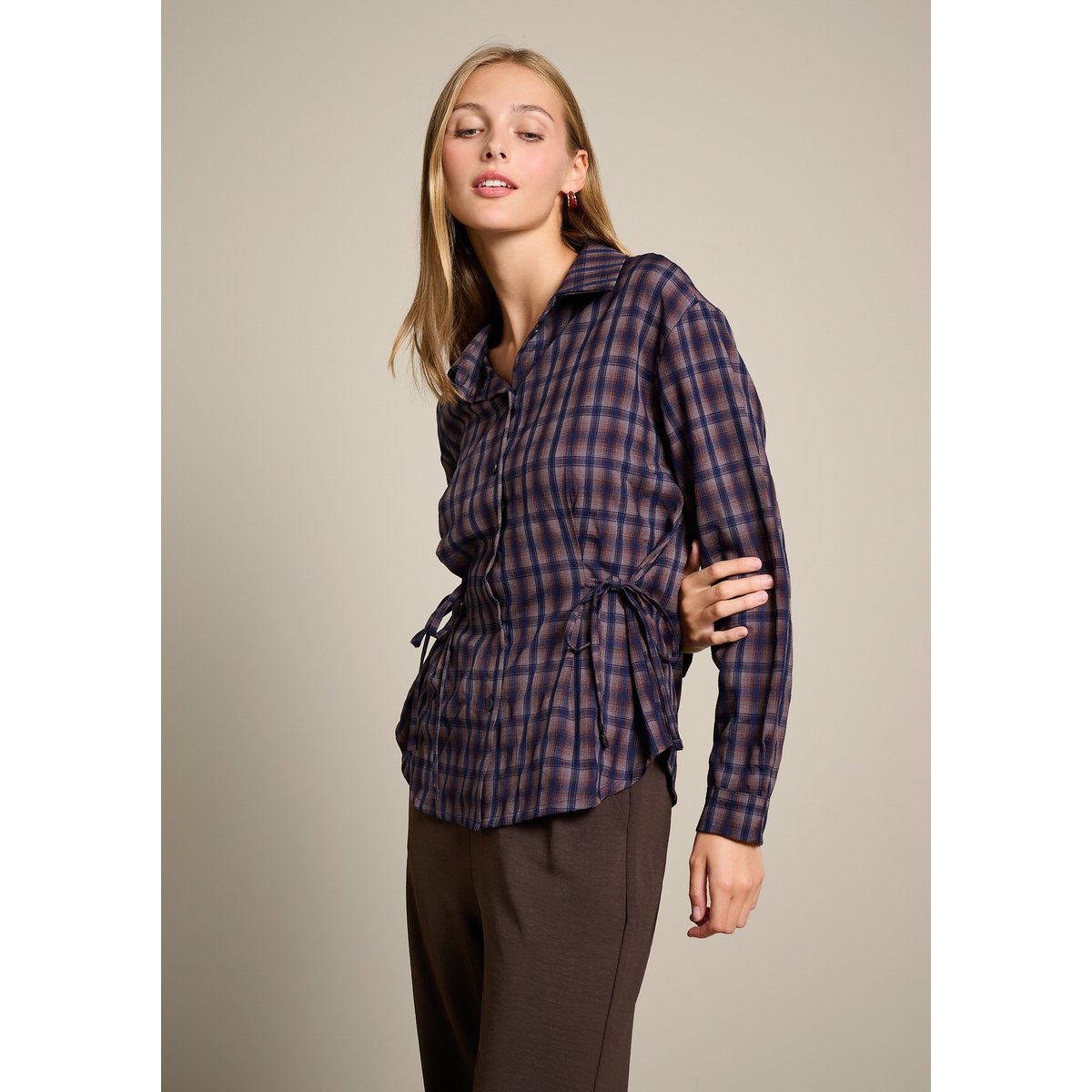 Chemise à carreaux à liens brun fonce chocolate, LOLALIZA