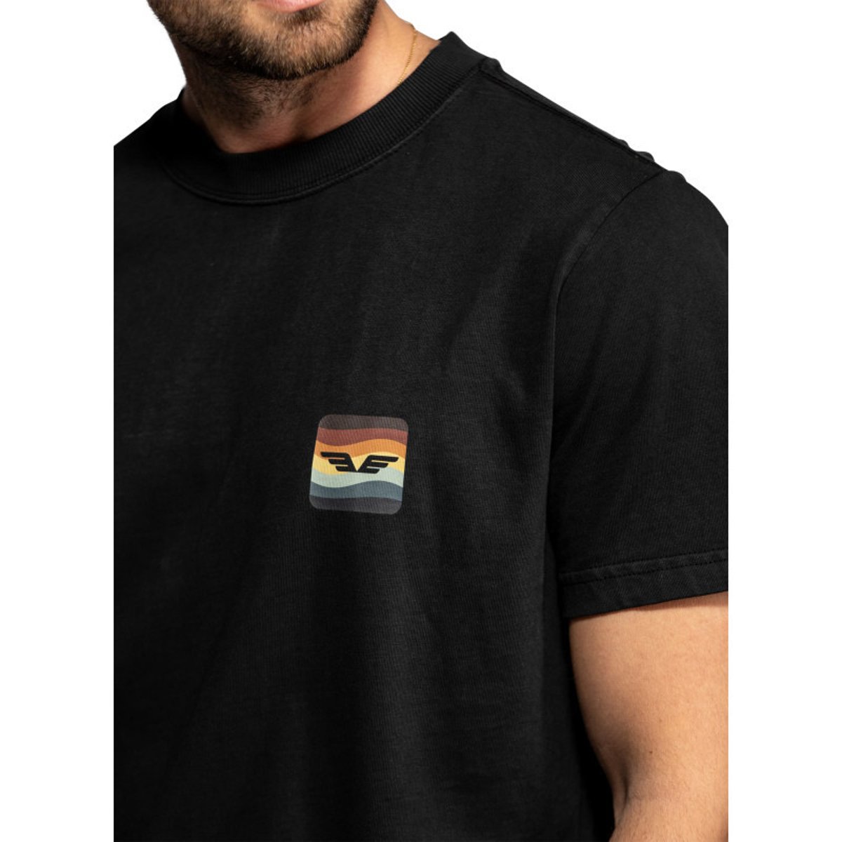 T-shirt Estill en coton noir imprimé à coupe droite pourvu d'un col rond noir, DAYTONA